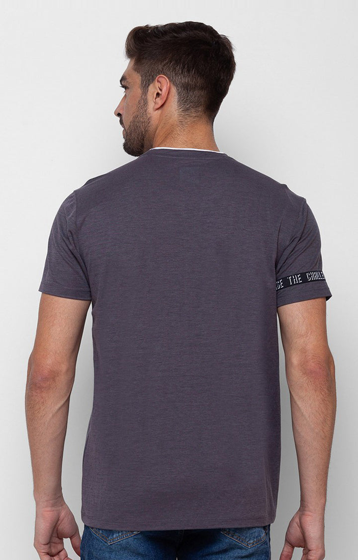 Spykar Charcoal Grey Cotton Half Sleeve Printed Casual T-shirt For Men