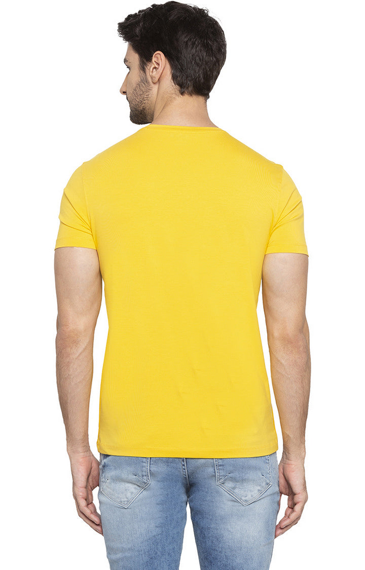 Spykar Men Yellow Cotton Slim Fit Round Neck T-Shirt