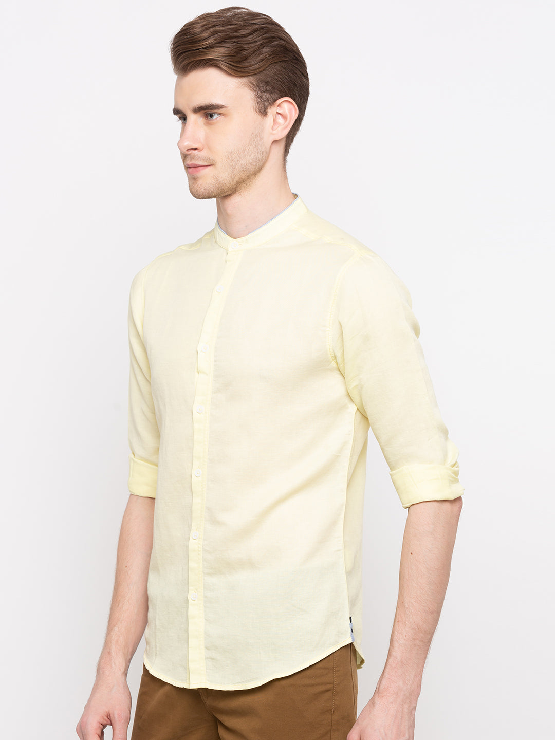 Spykar Slim Fit Men Yellow Cotton Casual Shirt