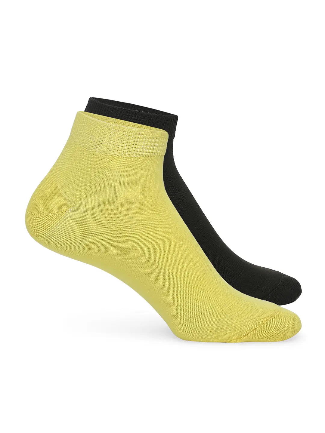 Men Olive & Yellow Cotton Blend Sneaker Socks - Pack Of 2 - Underjeans by Spykar