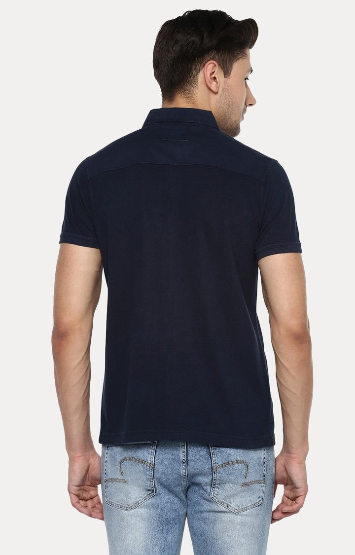 Spykar Blue Cotton Polo T-Shirt