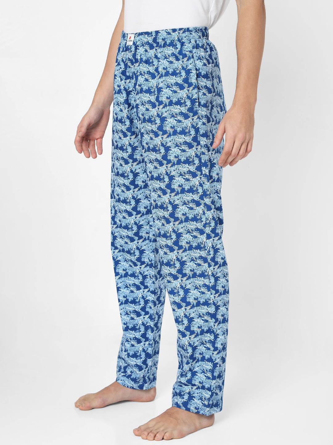 Men Premium Blue Cotton Blend Regular Fit Pyjama - UnderJeans by Spykar