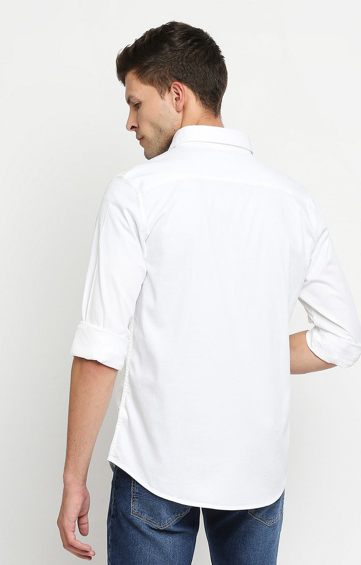 Spykar Men White Cotton Slim Fit Casual Shirts