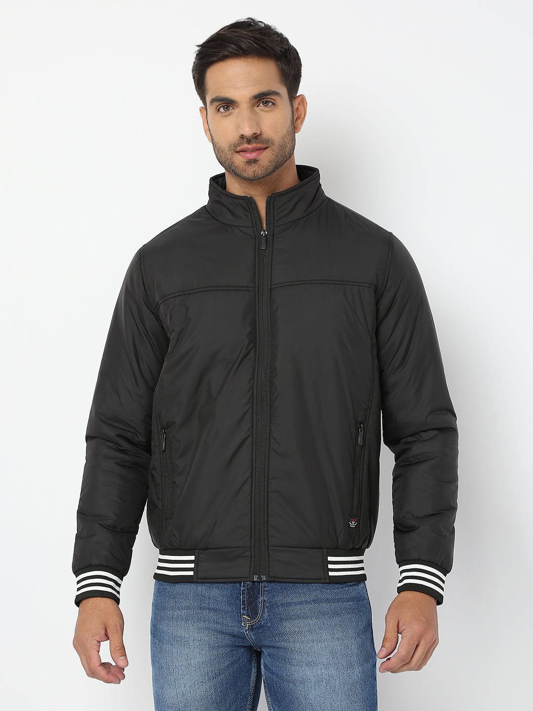 Spykar Men Black Nylon Regular Fit Jacket