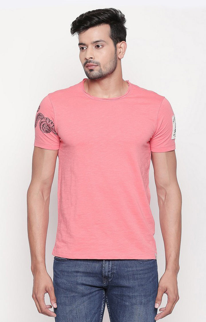 Spykar Men Coral Melange Slim Fit T-Shirt