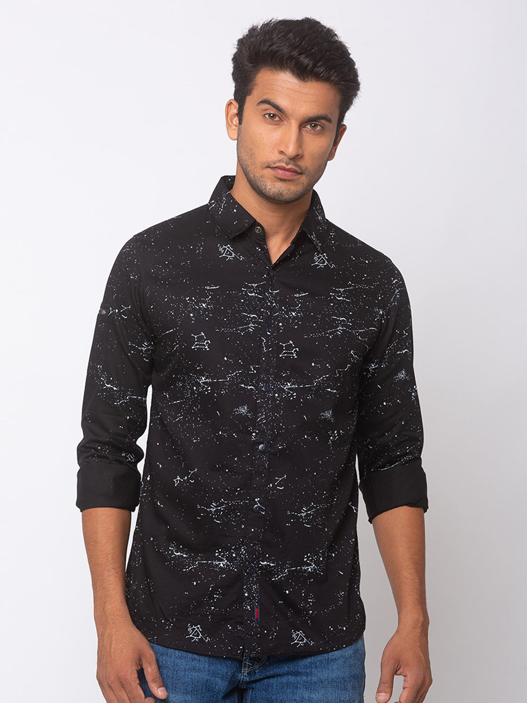 Spykar Men Black Cotton Slim Fit Shirt