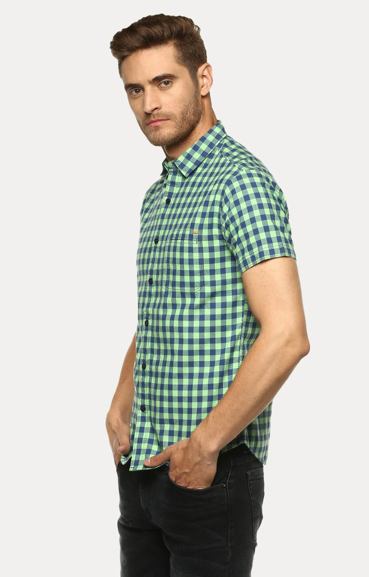 Spykar Men'S Green Cotton Checked Casual Shirts