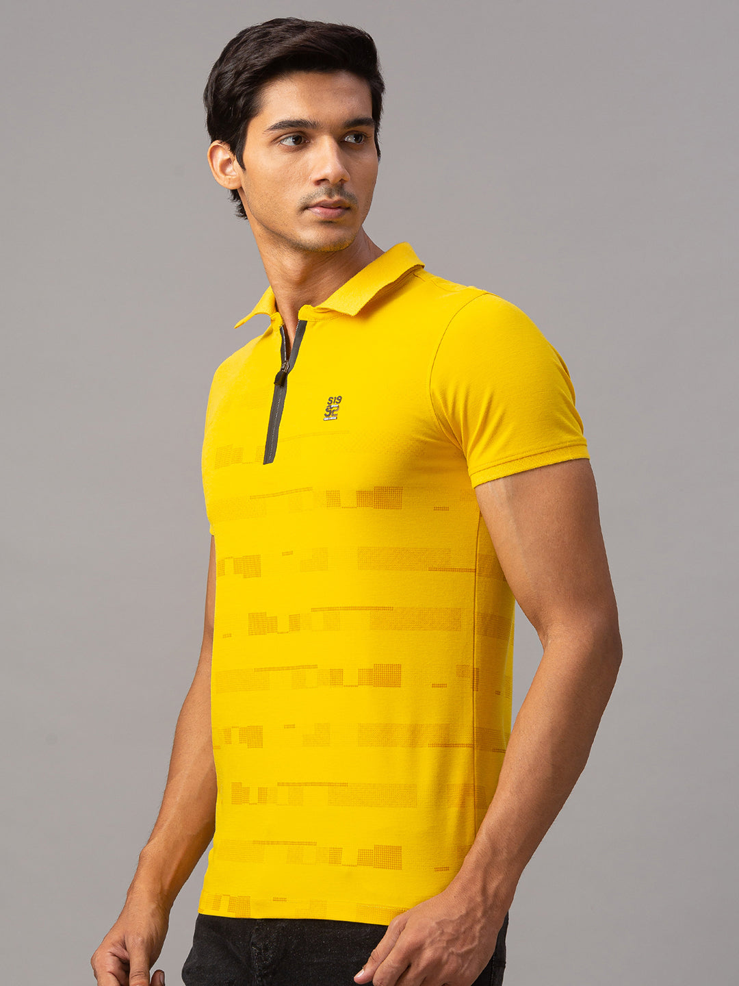 Spykar Men Yellow Cotton Slim Fit Polo T-Shirt