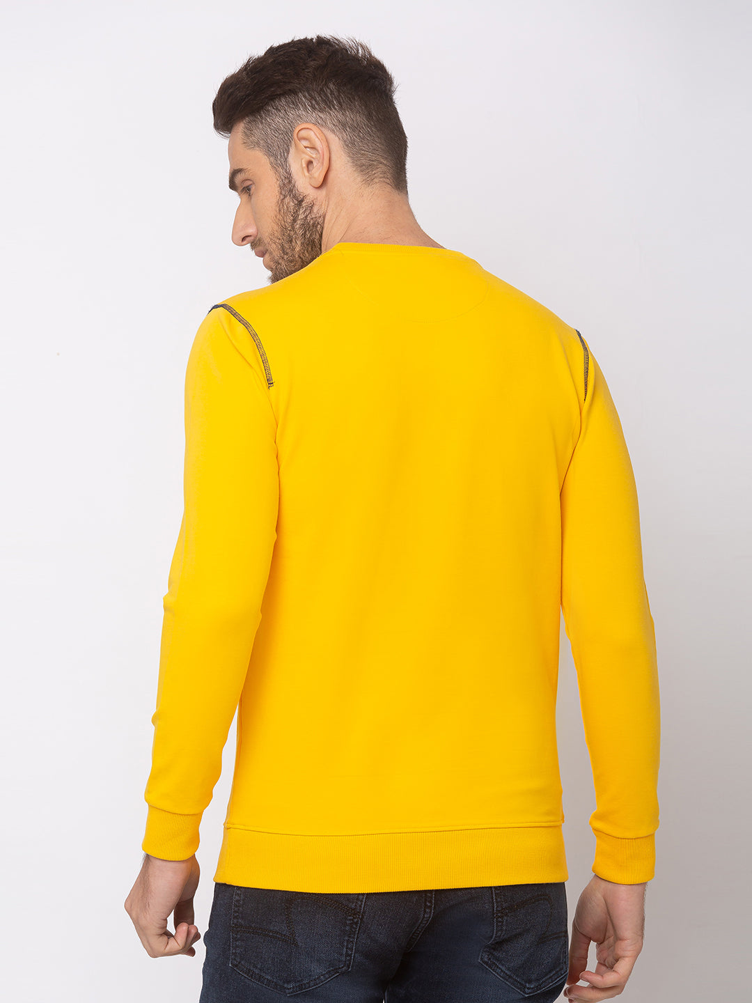 Spykar Chrome Yellow Cotton Slim Fit Sweatshirt For Men