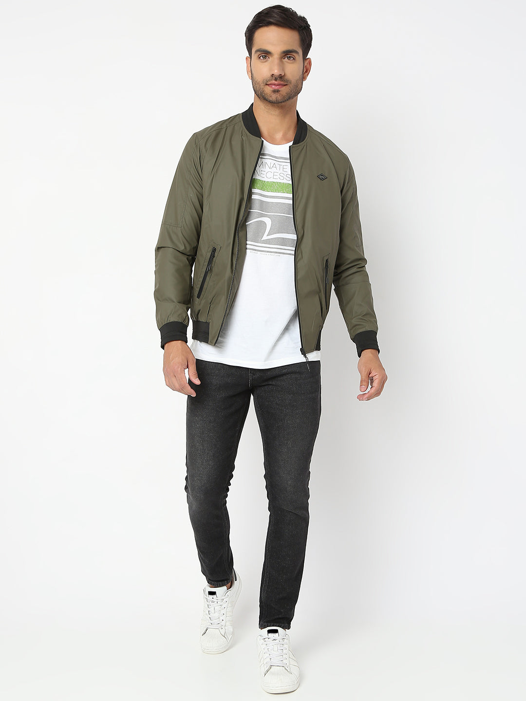 Spykar Men Olive Nylon Regular Fit Jacket