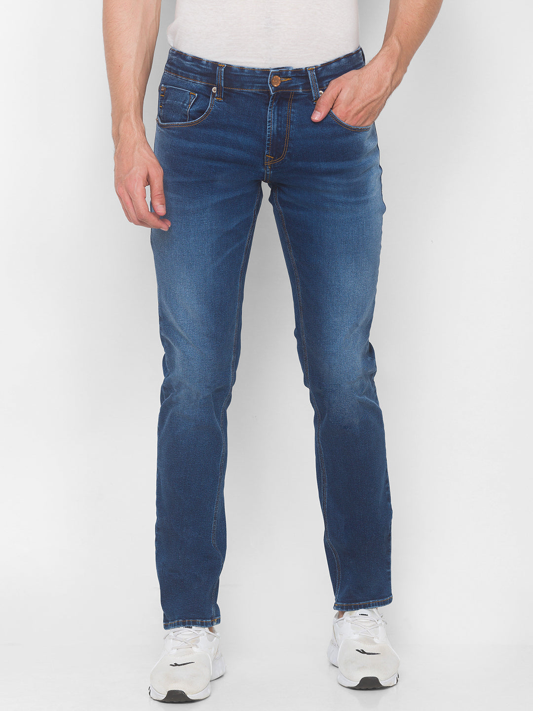 Spykar Men Blue Cotton Comfort Fit Straight Fit Jeans (Ricardo)