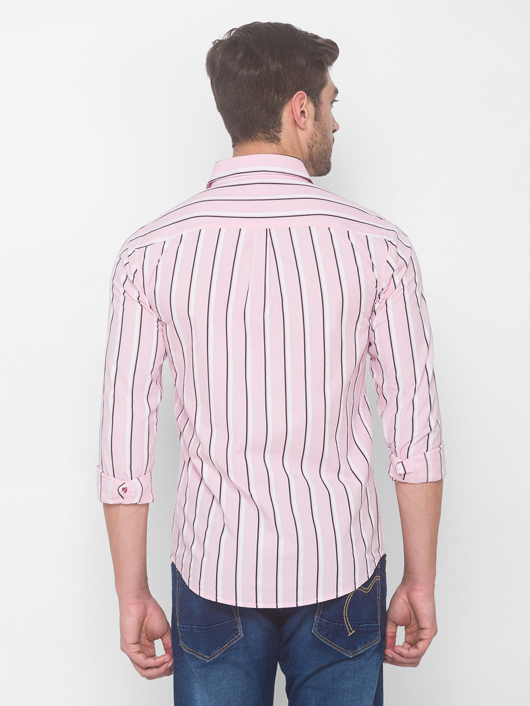 Spykar Men Baby Pink Cotton Slim Fit Shirt