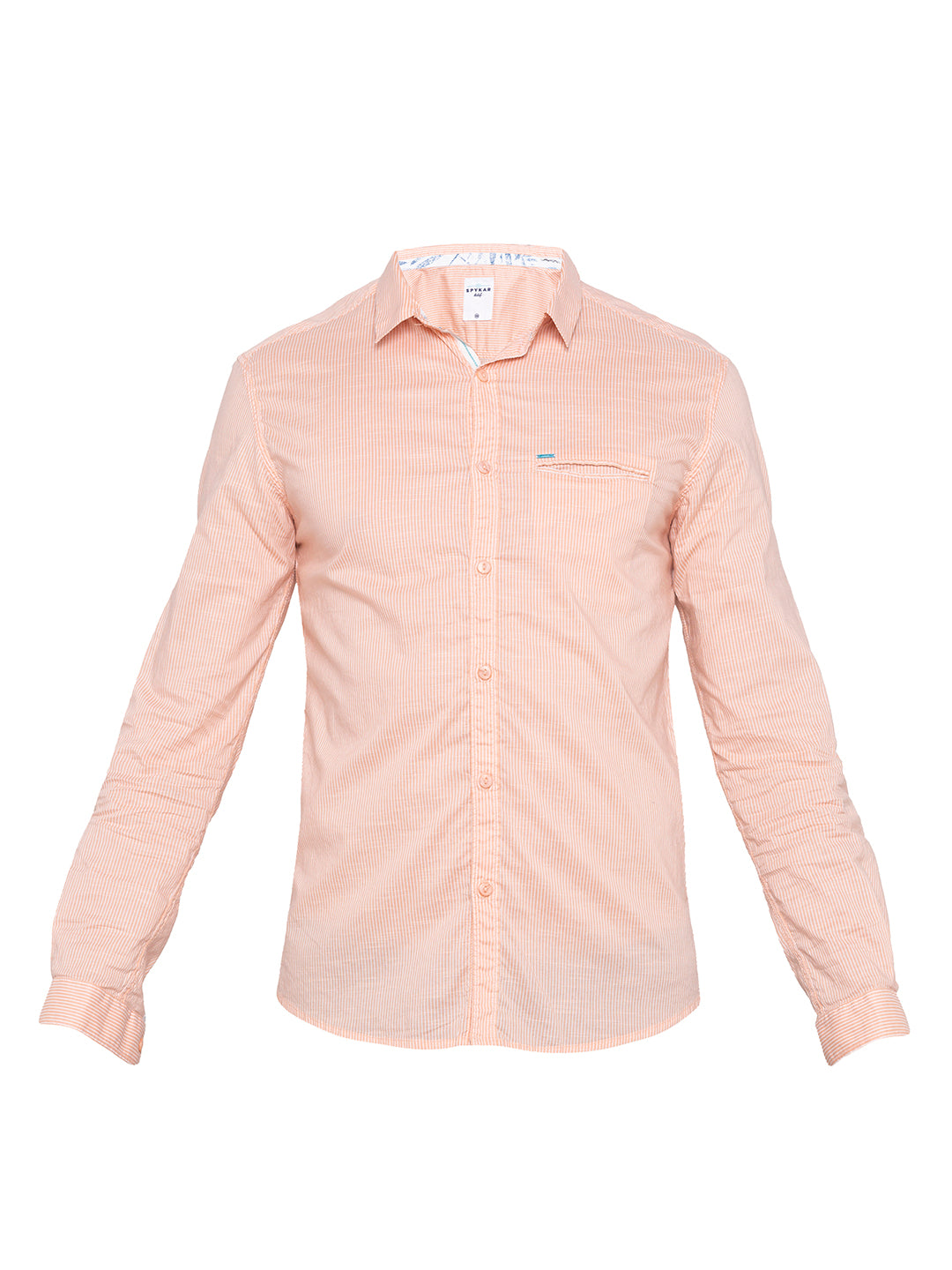 Spykar Men Peach Striped Slim Fit Casual Shirt