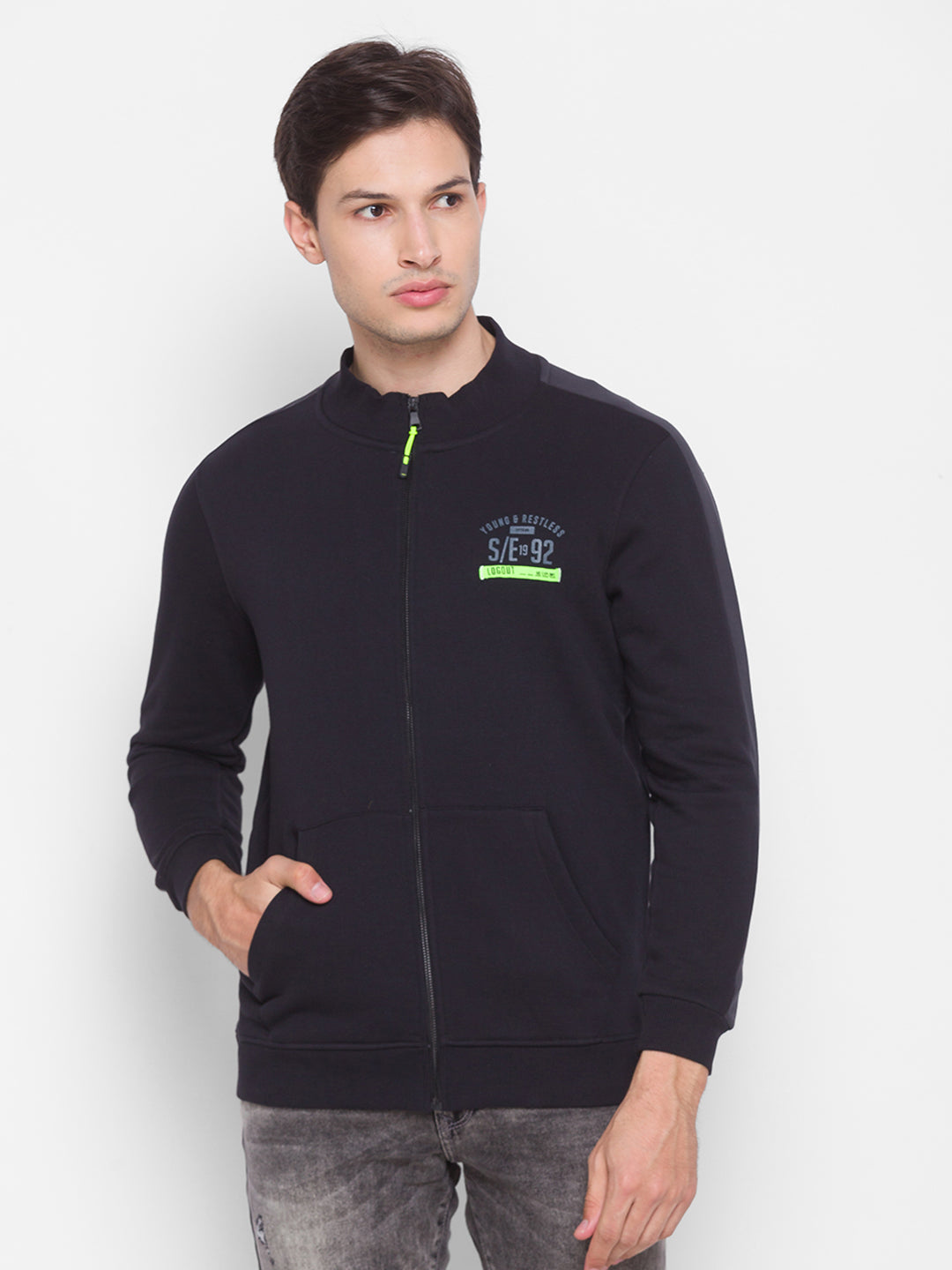 Spykar Black Cotton Sweatshirt For Men