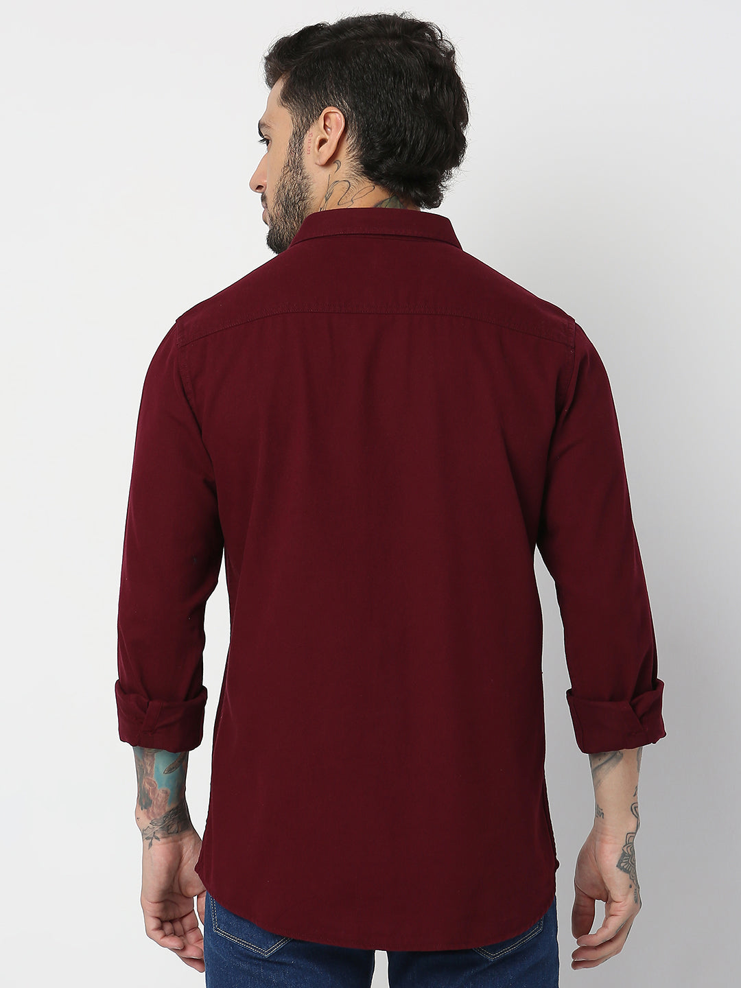 Spykar Men Maroon Cotton Slim Fit Plain Shirts