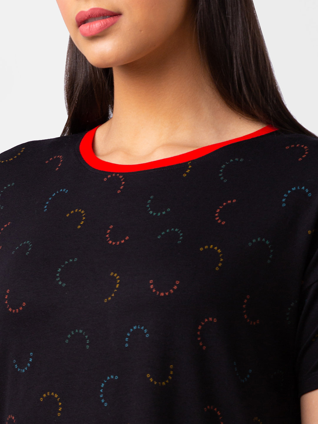 Spykar Women Black Blended Slim Fit Half Sleeve Printed Crop Top