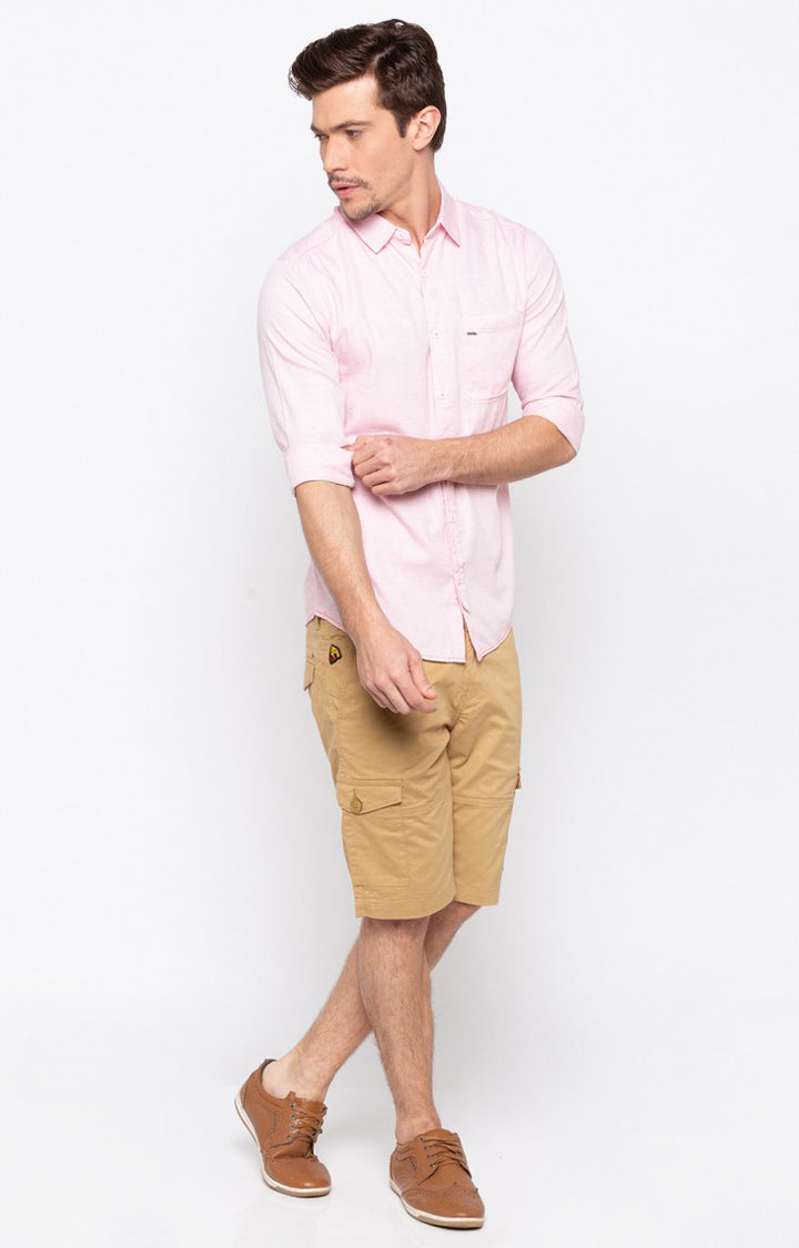 Spykar Men'S Pink Cotton Melange Casual Shirts