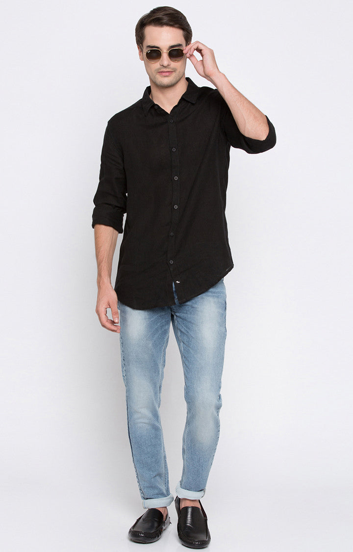 Spykar Men'S Black Cotton Solid Casual Shirts