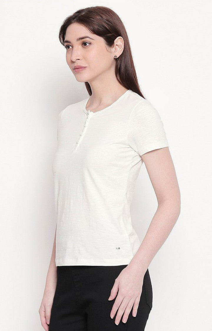 Spykar Women White Viscose Slim Fit M and arin T-Shirt