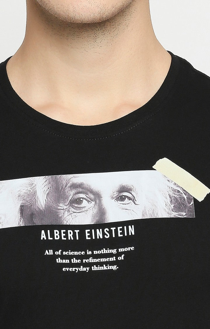 Albert Einstein Spykar Men Black Cotton Slim Fit Round Neck T-Shirt