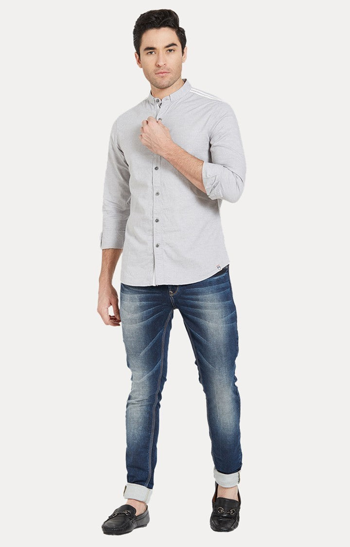 Spykar Men'S Grey Cotton Solid Casual Shirts