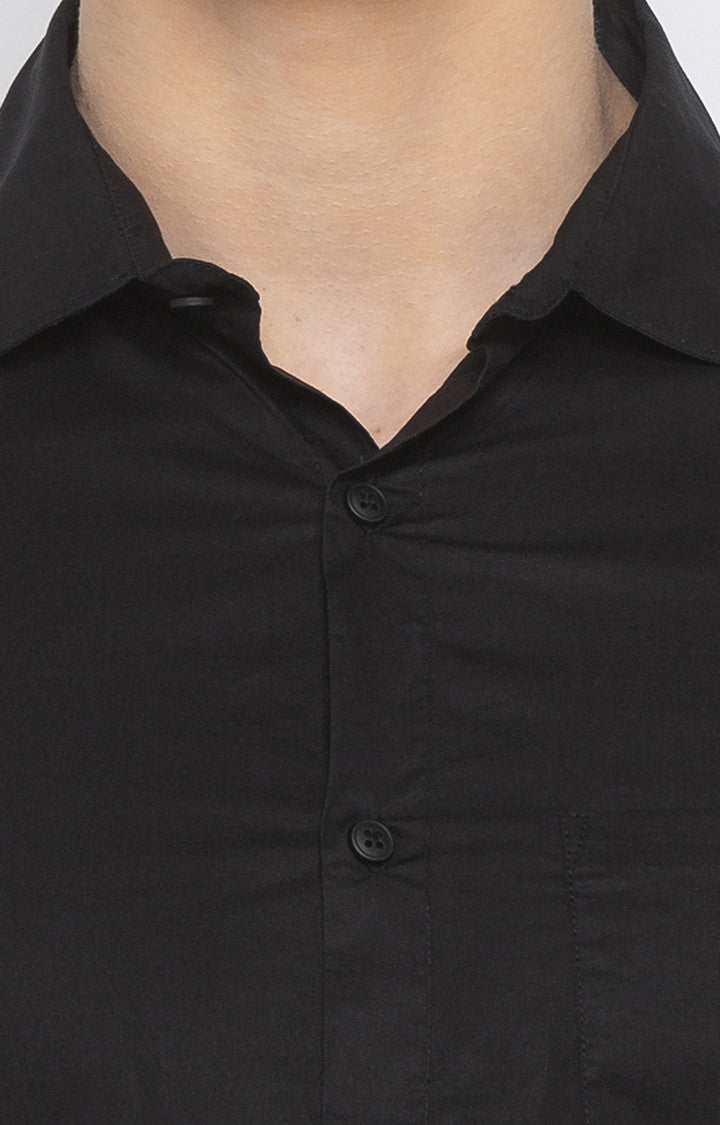 Spykar Black Linen Slim Fit Shirts For Men