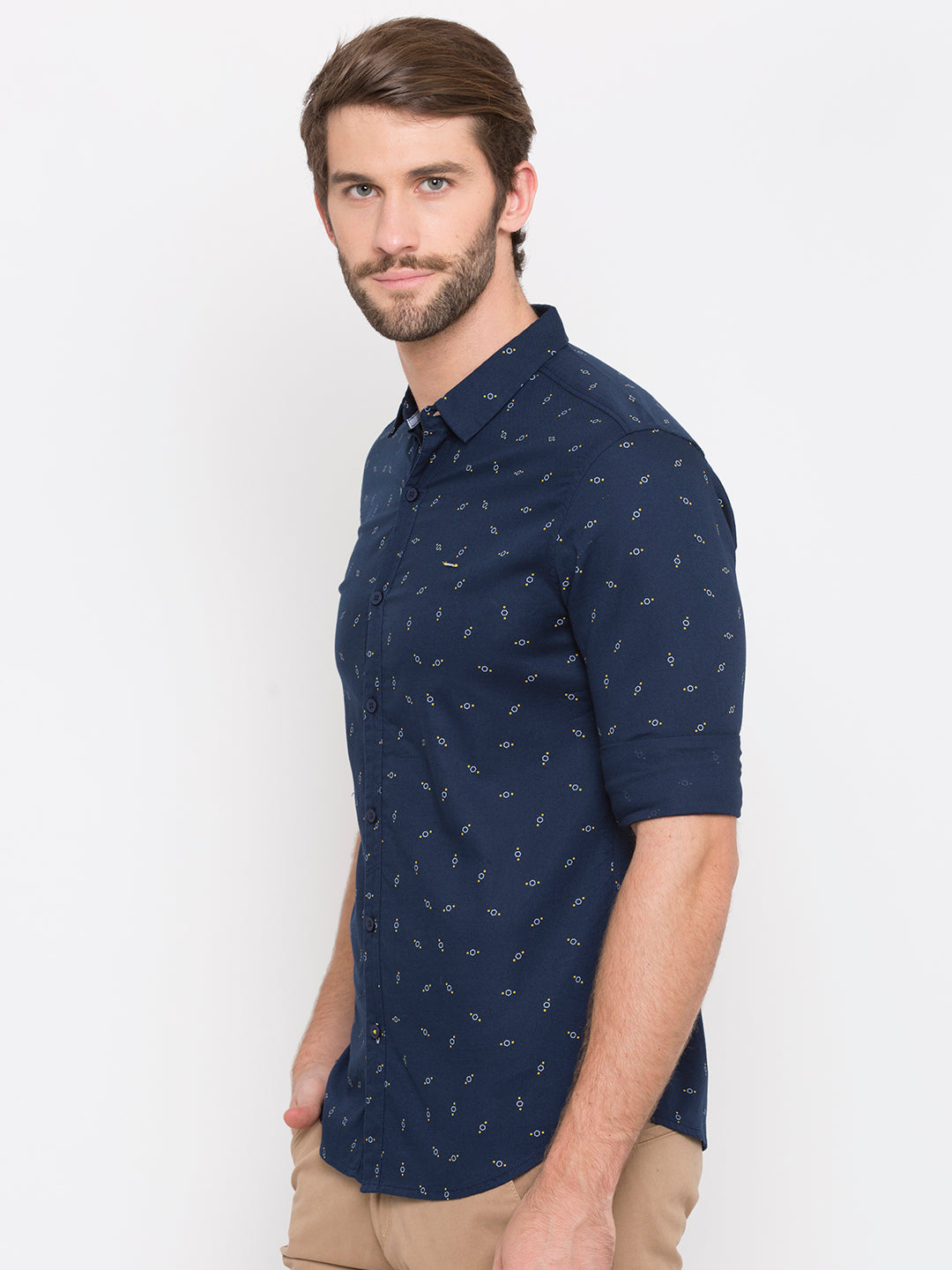 Spykar Men Navy Printed Slim Fit Casual Shirt