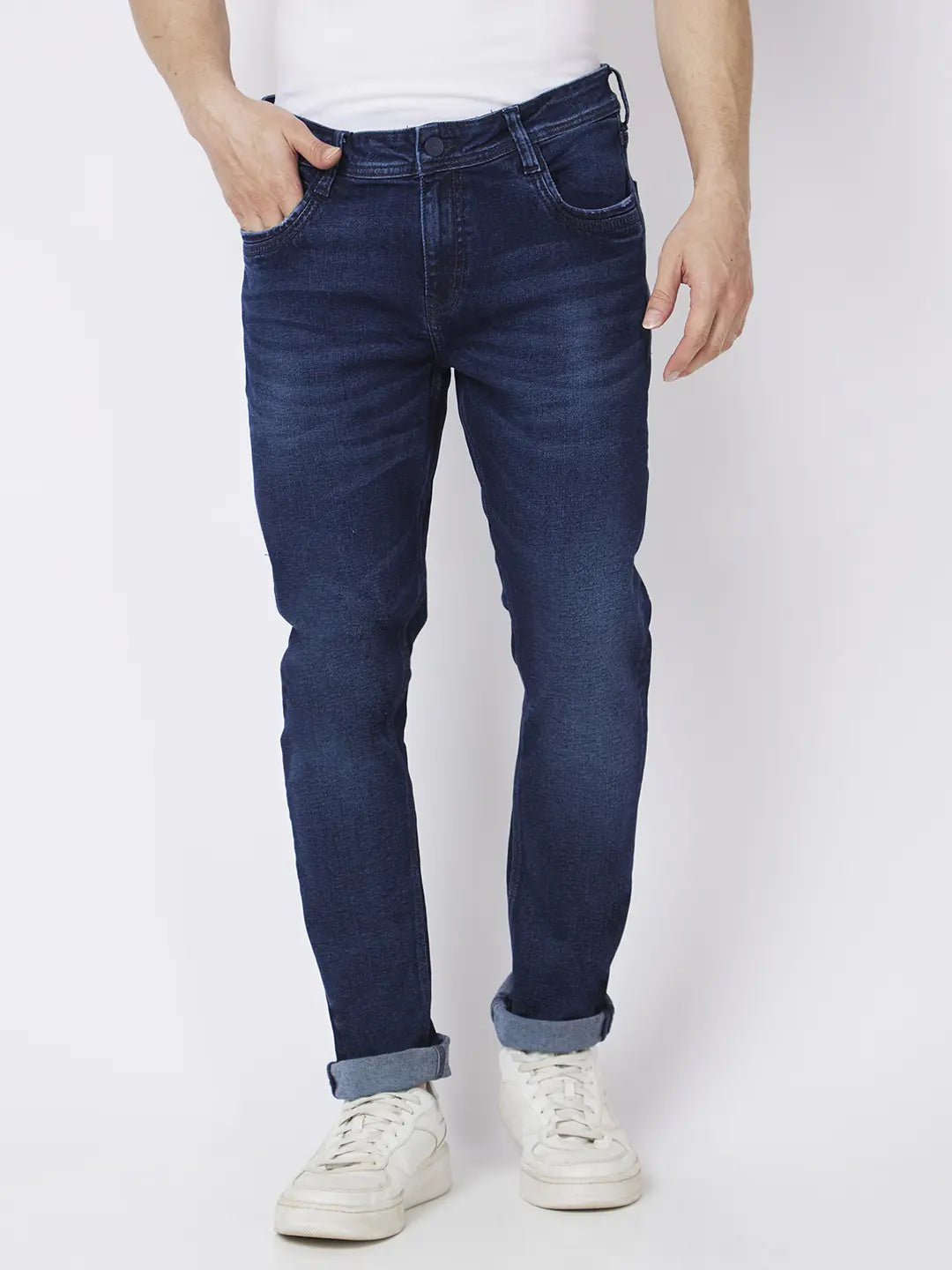 Estrolo | Buy Dark Blue Denim Jeans For Men | Stretchable Slim Fit