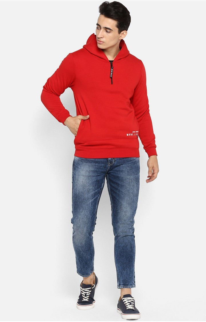 Spykar Red Cotton Regular Fit Sweatshirt For Men