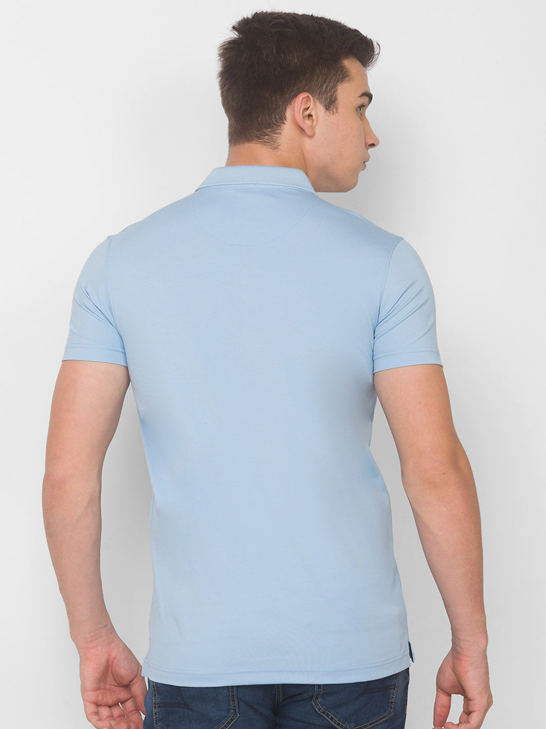 Spykar Men Blue Cotton Slim Fit Round Neck T-Shirt