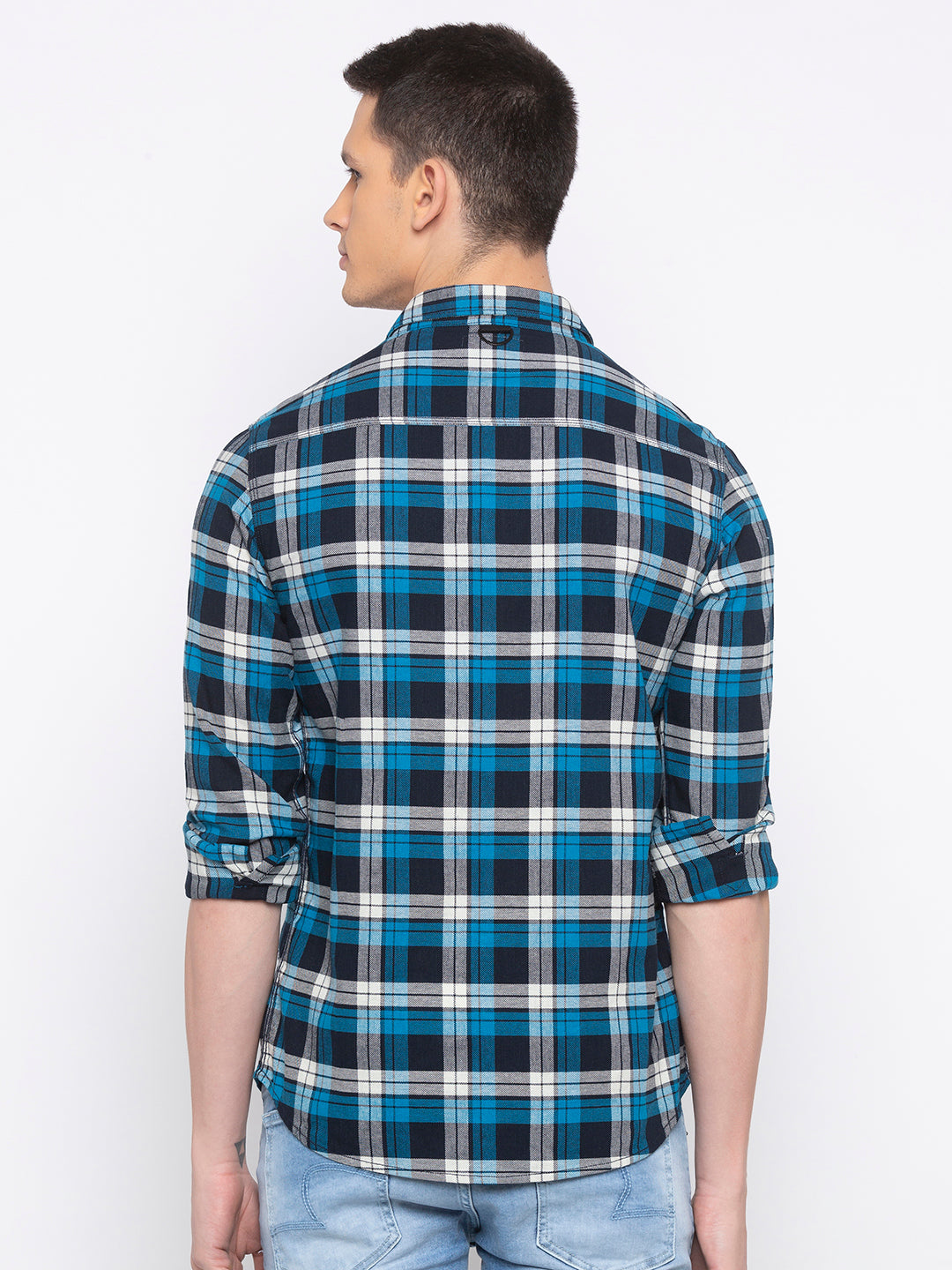 Spykar Men Blue Checked Slim Fit Casual Shirt