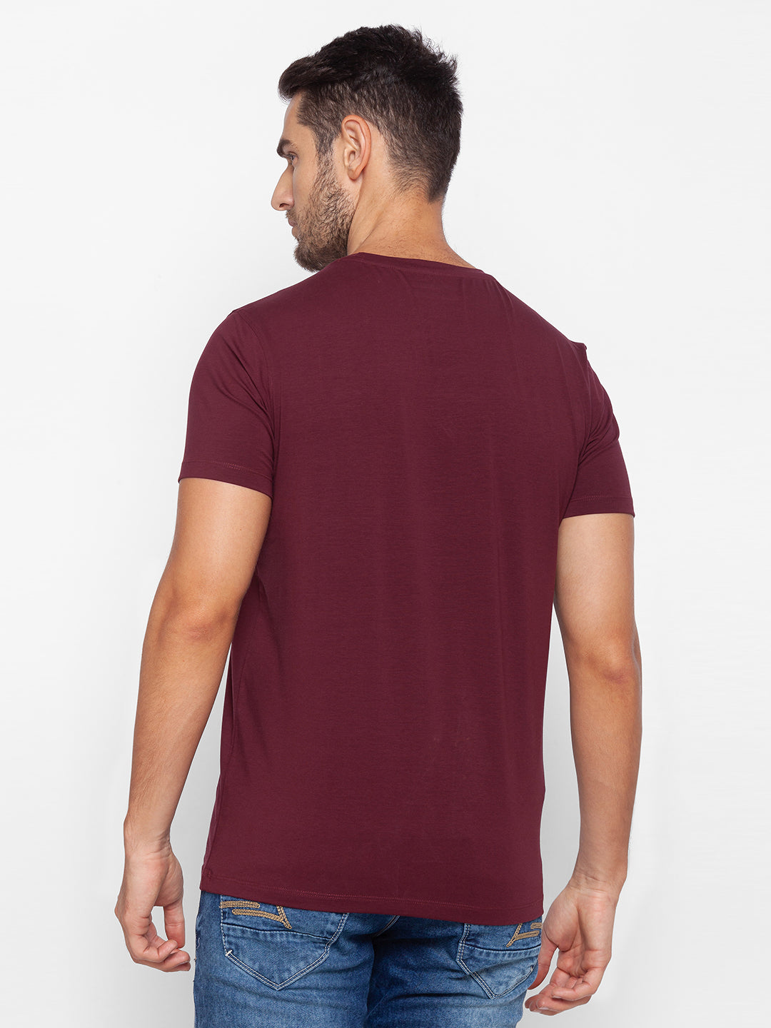 Spykar Men Red Cotton Slim Fit Round Neck T-Shirt