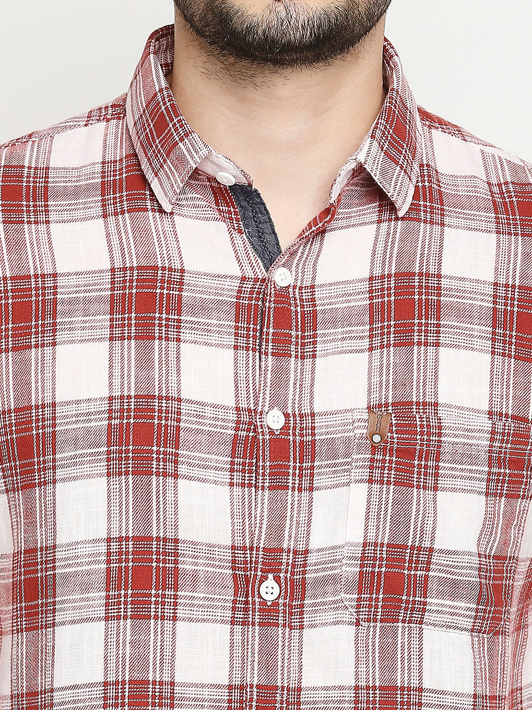 Spykar Brick Red Cotton Full Sleeve Checkered Shirt For Men