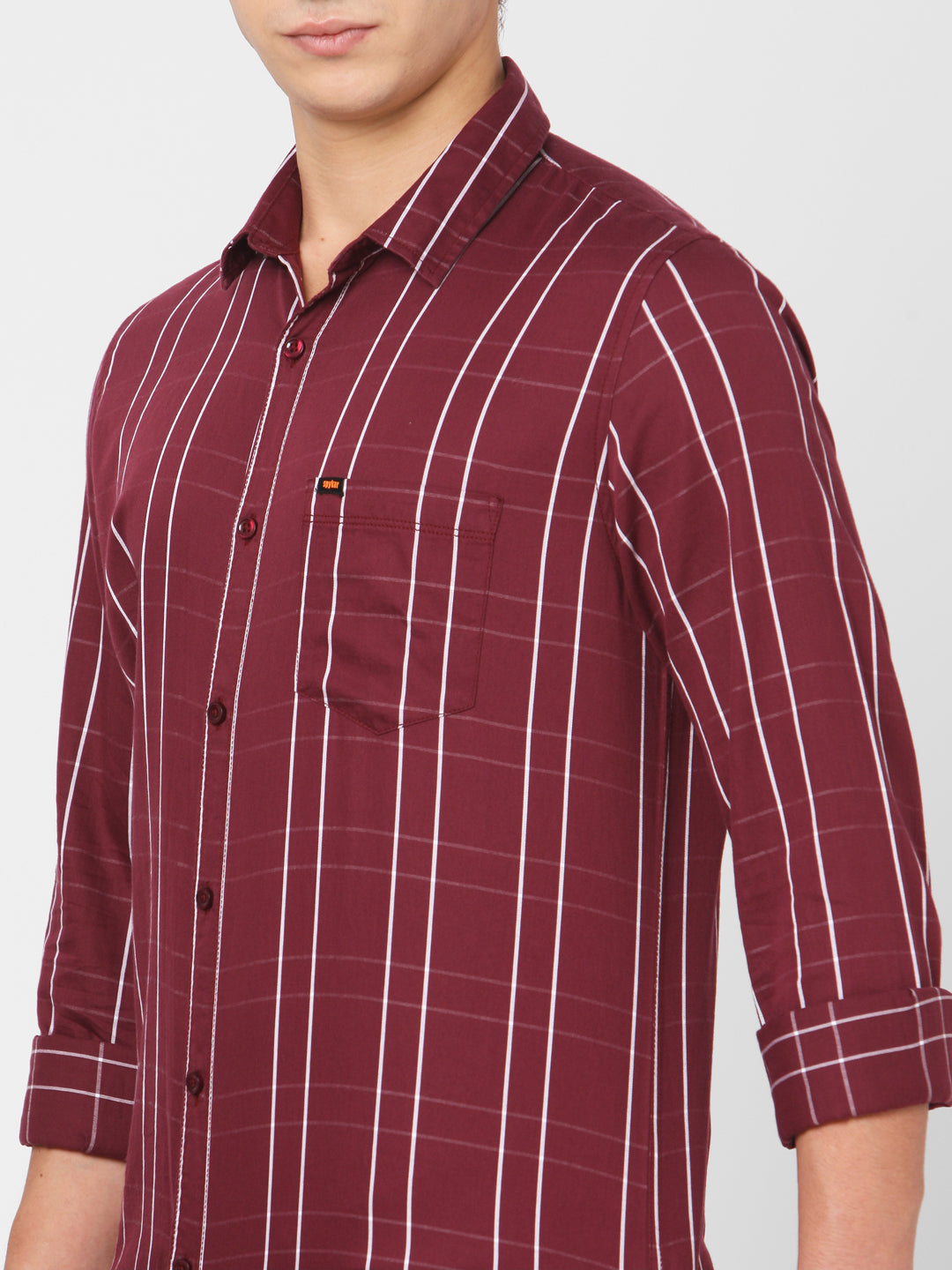 Spykar Men Red Cotton Slim Fit Shirts