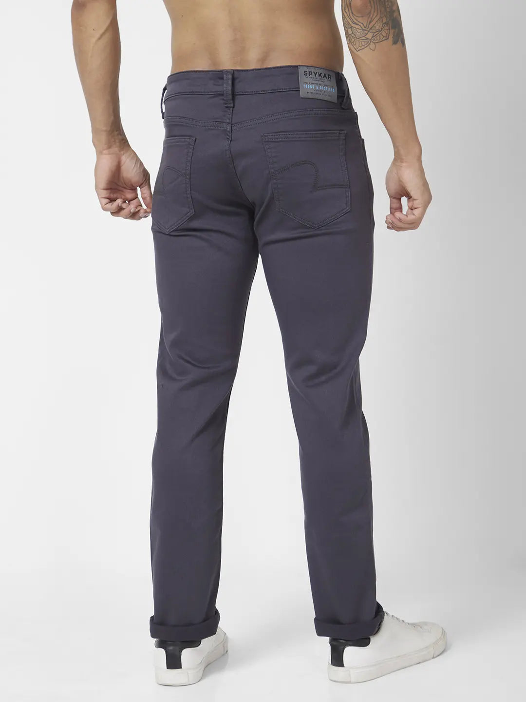 Spykar Men Dark Grey Cotton Stretch Regular Fit Narrow Length Clean Look Mid Rise Jeans (Rover)