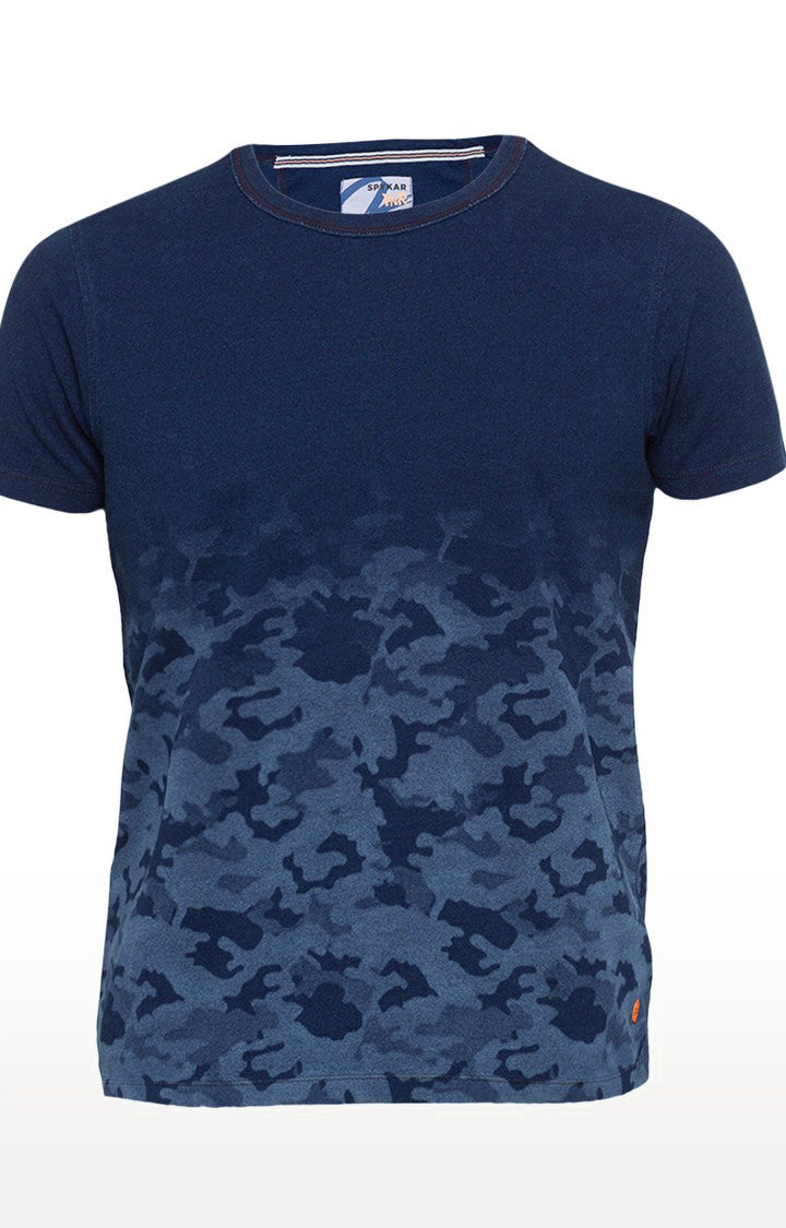 Spykar Indigo Printed Slim Fit Men T-Shirts