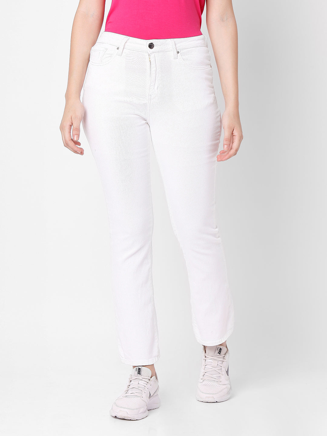 Spykar Women White Cotton Flare Fit Ankle Length Jeans (Elissa)