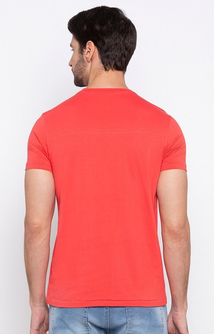 Spykar Men Orange Cotton Slim Fit Round Neck T-Shirt