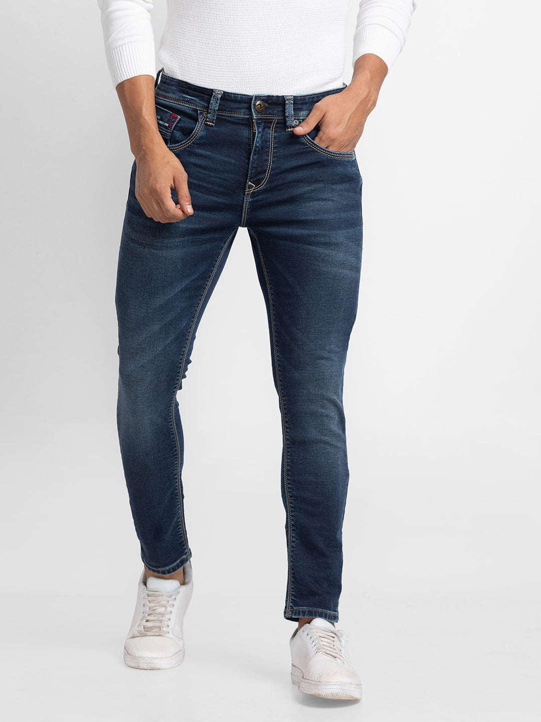 Spykar Mid Blue Cotton Comfort Fit Straight Length Jeans For Men (Ricardo)  - mact02bb118midblue
