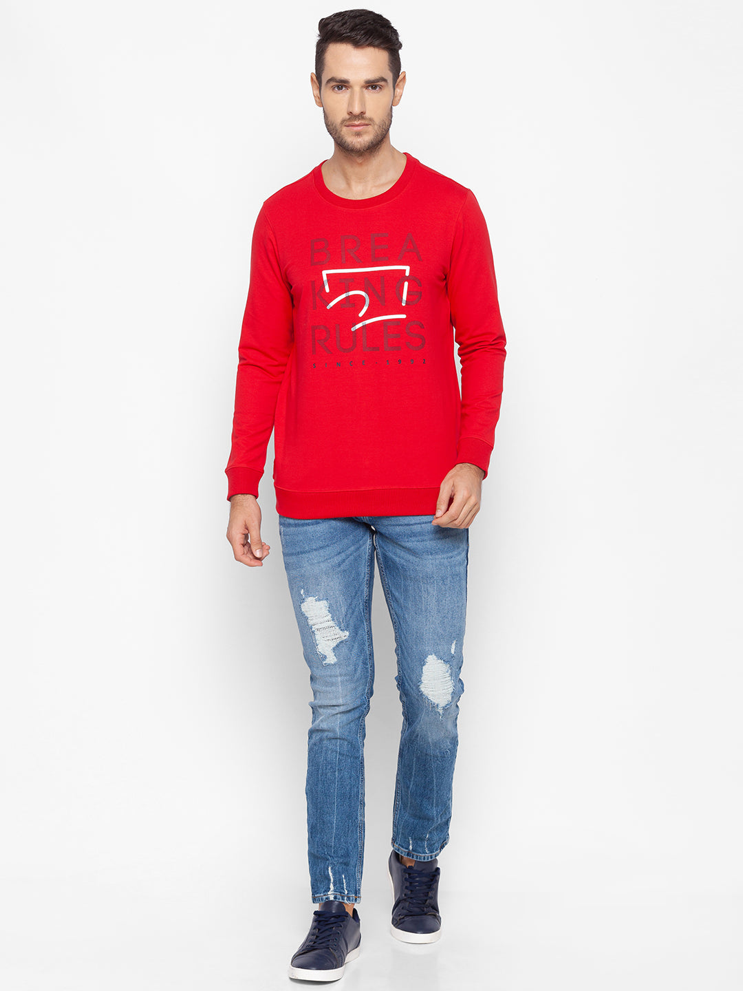 Spykar Red Cotton Sweatshirt For Men