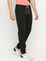 Men Premium Black Cotton Regular Fit Trackpant- Underjeans By Spykar
