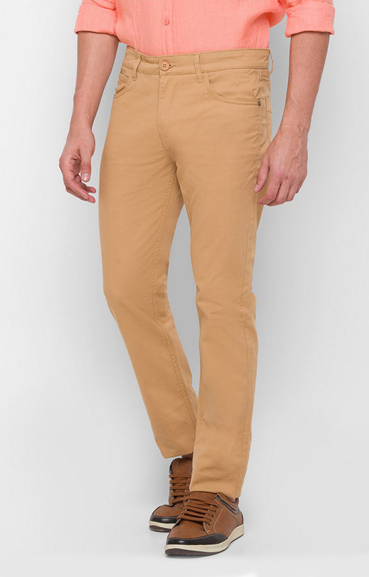 Spykar Men Brown Cotton Slim Fit Casual Trouser