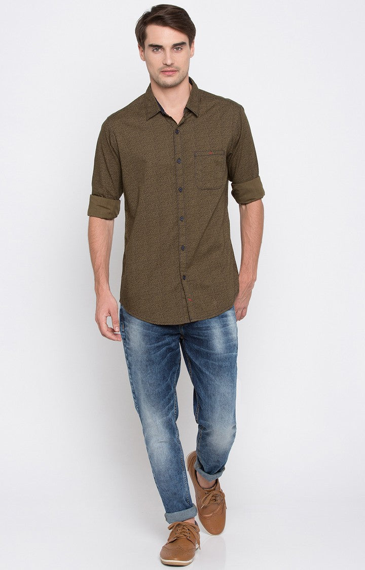 Spykar Men'S Green Cotton Printed Casual Shirts