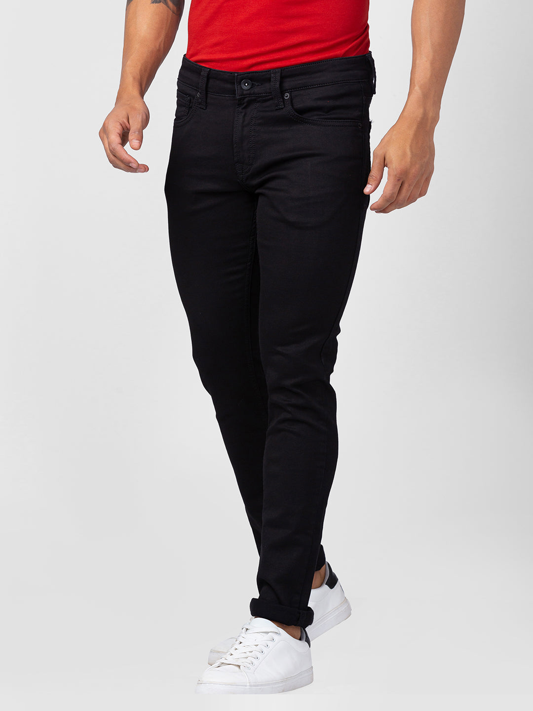 Spykar Men Black Cotton Slim Fit Narrow Length Jeans (Skinny)