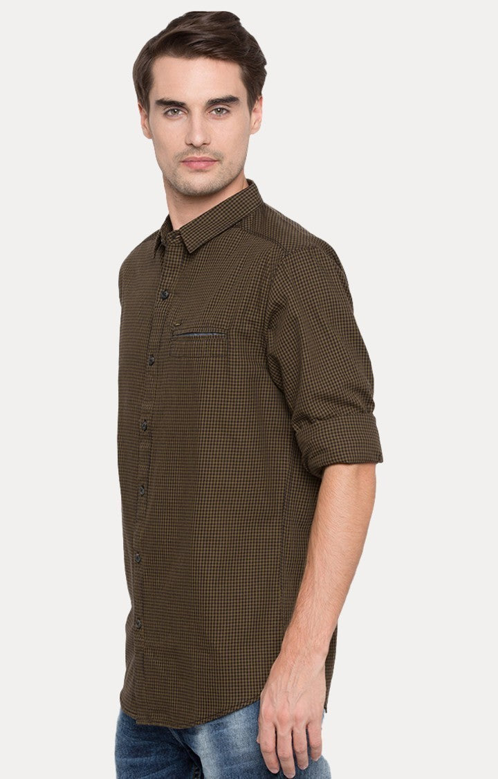 Spykar Men'S Green Cotton Checked Casual Shirts