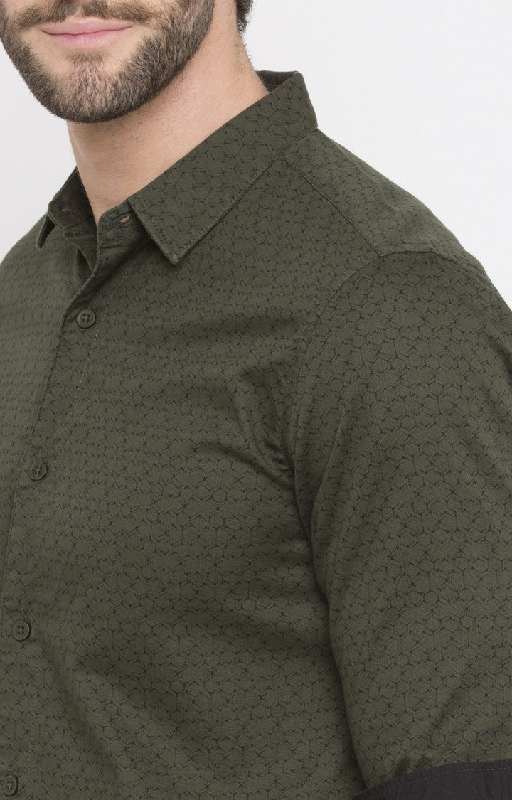 Spykar Men'S Green Cotton Printed Casual Shirts