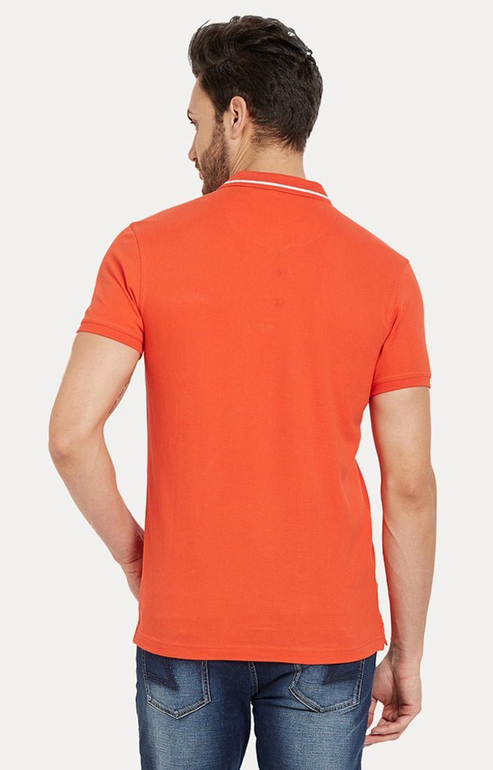 Spykar Orange Solid Slim Fit Polo T-Shirt