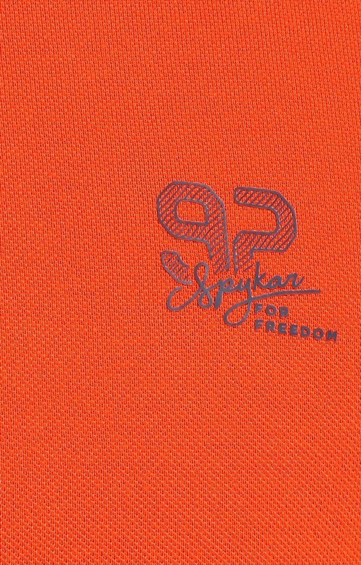 Spykar Orange Solid Slim Fit Polo T-Shirt