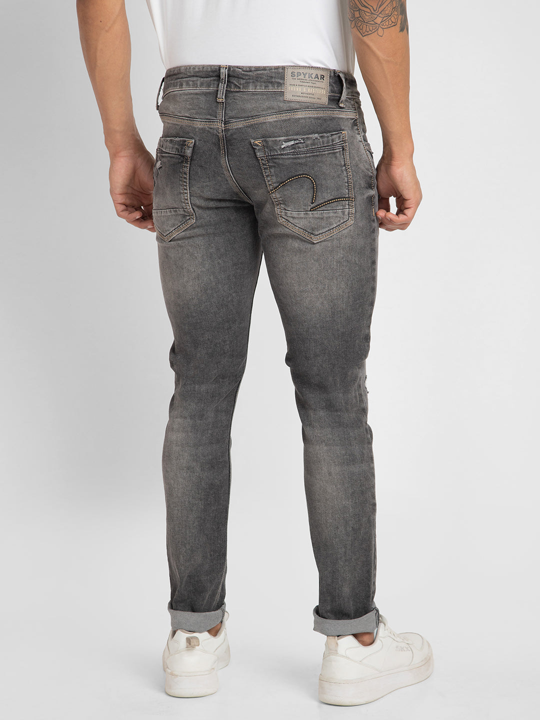 Spykar Men Carbon Black Cotton Slim Fit Narrow Length Jeans (Skinny)