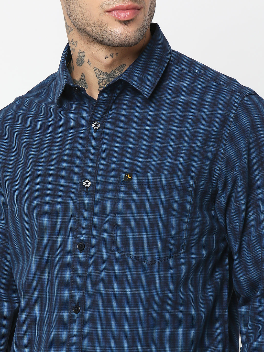 Spykar Men Black & Light Blue Cotton Slim Fit Checkered Shirts